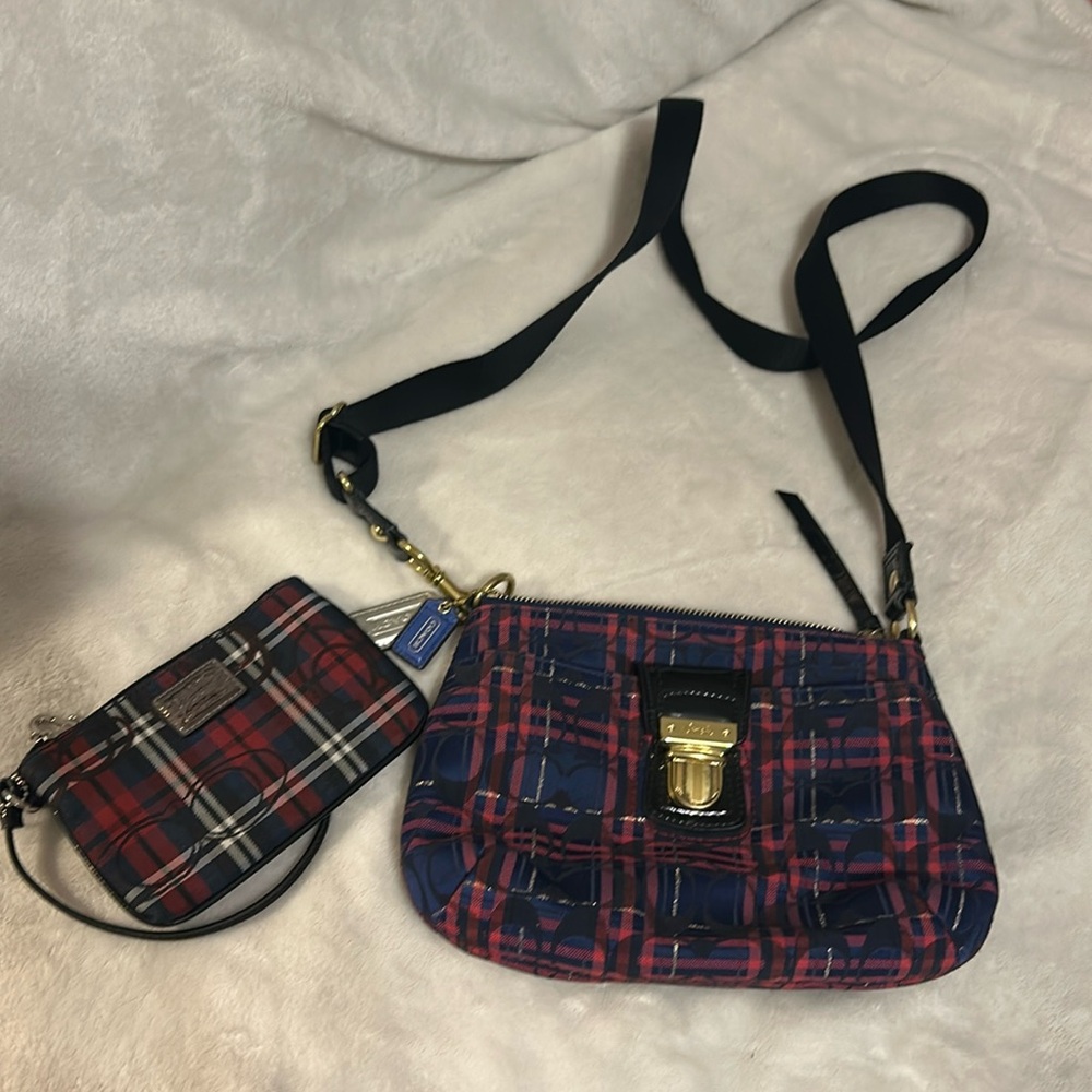 EUC Coach Poppy Y2K plaid wristlet and crossbody set